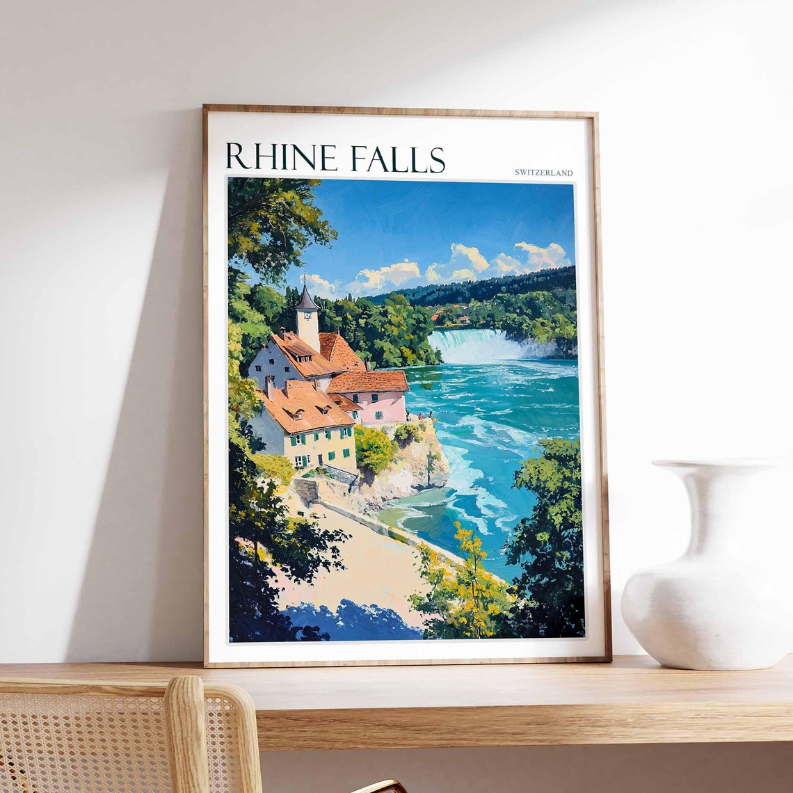 Rhine Falls Poster Rhine Falls Travel Print Swiss Decor Europe Travel Poster European Wall Art Switzerland Wall Art Botanical Decor