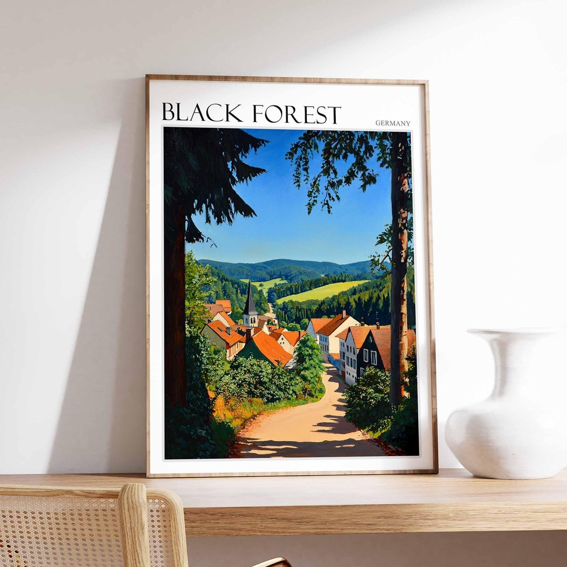 Black Forest Germany Village Street Between Two Tall Trees Poster