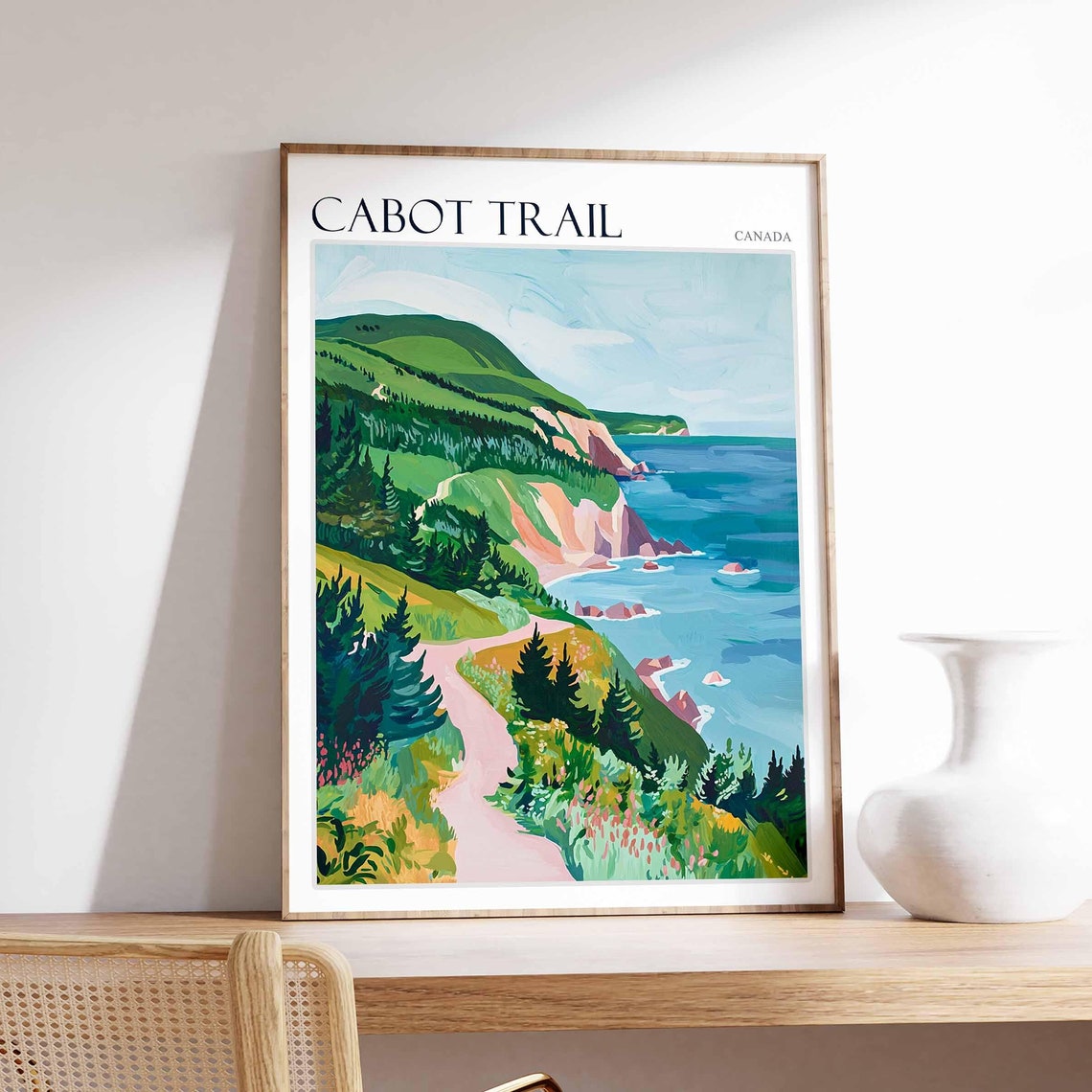 Cabot Trail Canada Pine Forest Path to the Sea Oil Painting Poster