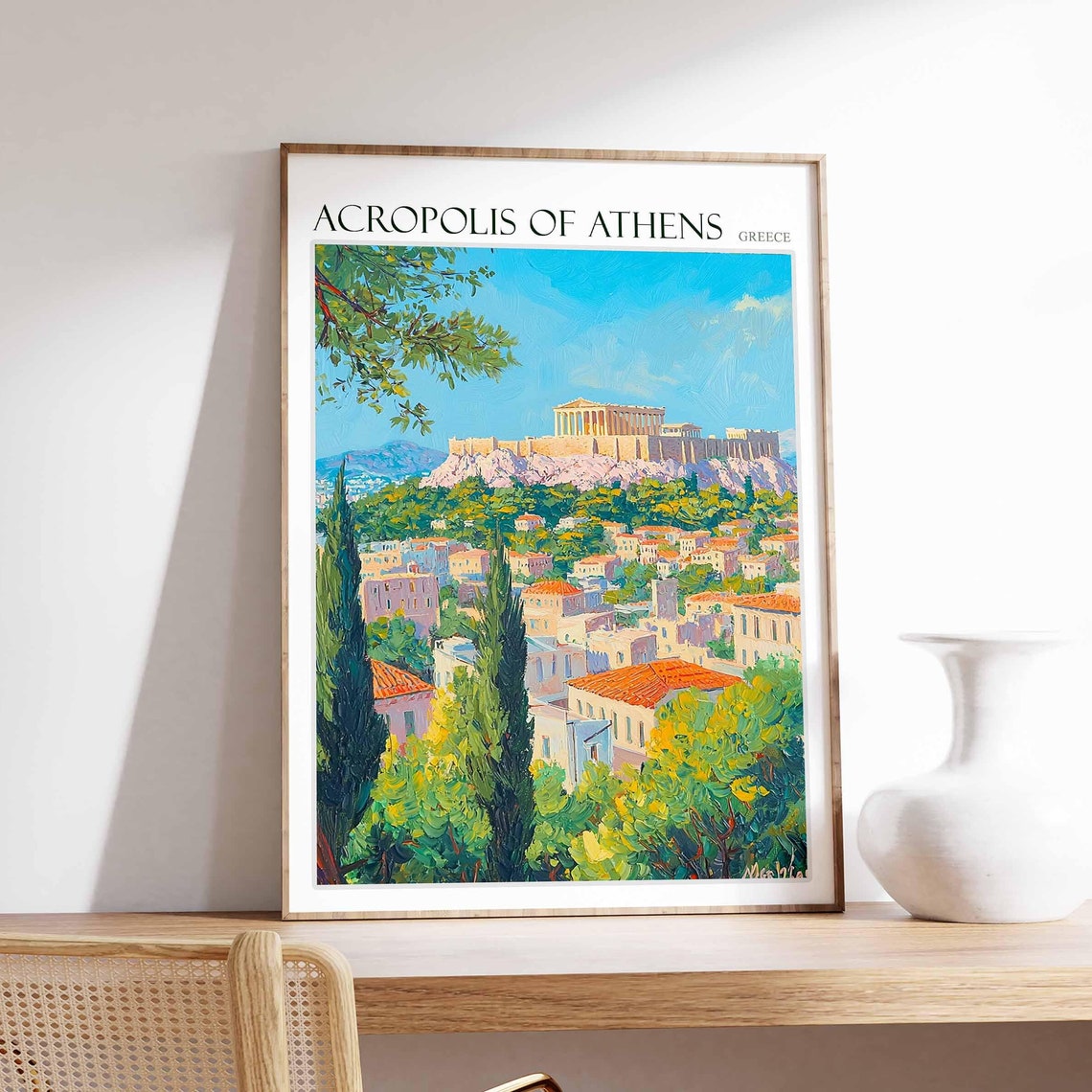 Acropolis Of Athens Poster Acropolis Of Athens Travel Print Greek Travel Poster Botanical Decor Floral Print European Travel Print