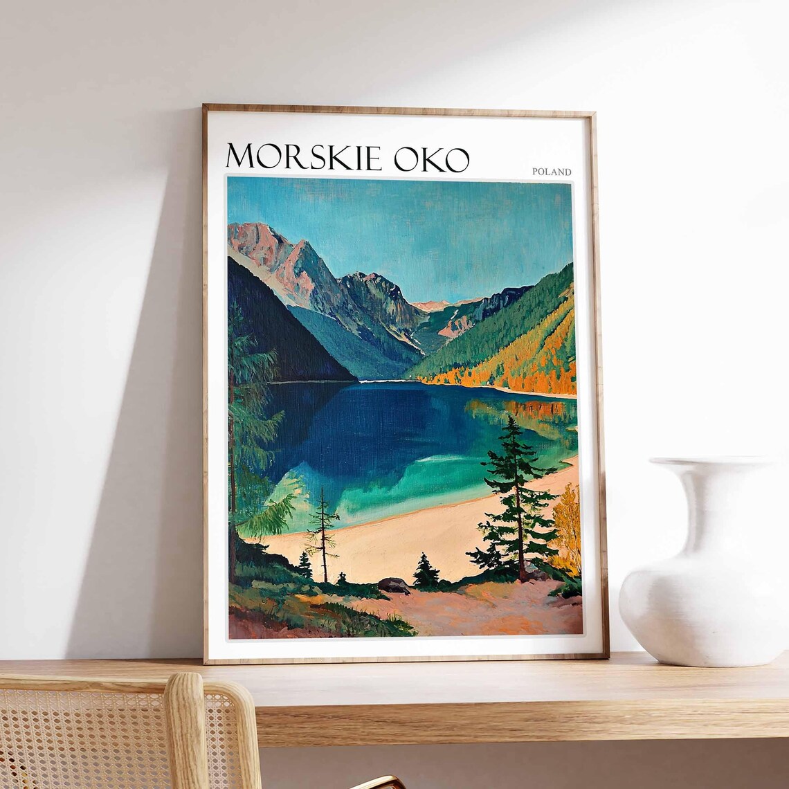 Morskie Oko Poland Vintage Lakeside Beach and Pines Travel Poster