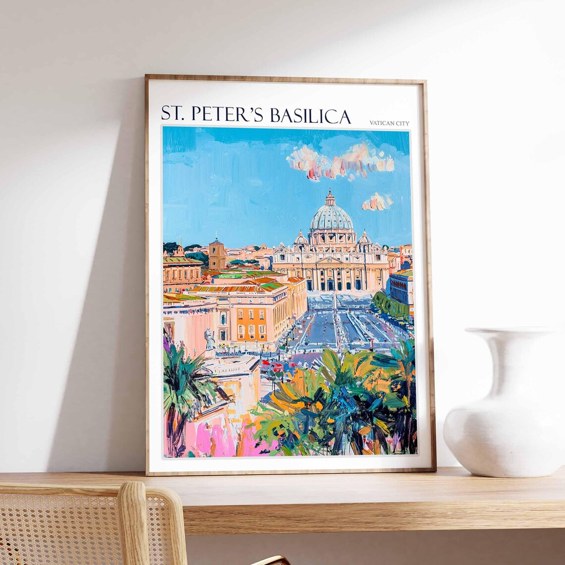 St. Peter's Basilica Square Garden View Vatican City Travel Poster