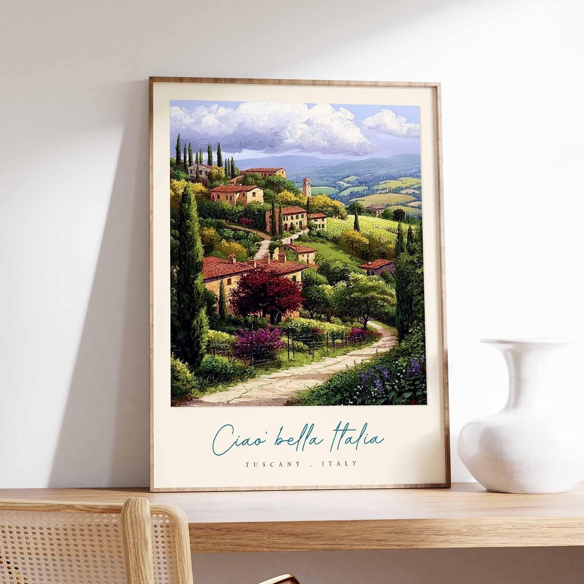 Tuscany Lush Green Hills Ciao Bella Italia Hilltop Town Poster