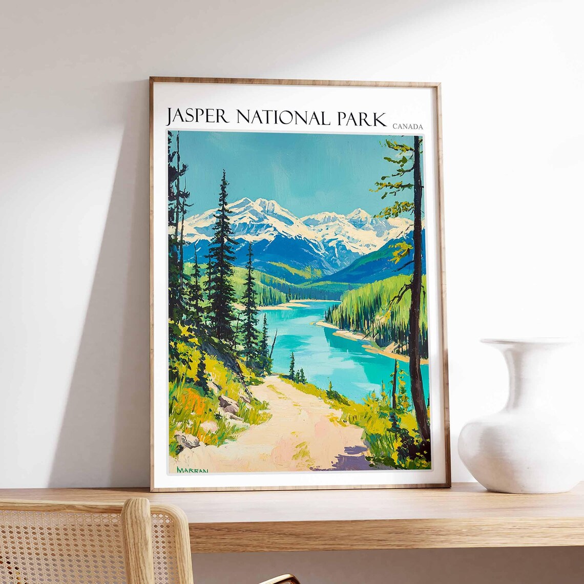 Jasper National Park Canada Turquoise Lake Mountain Art Poster