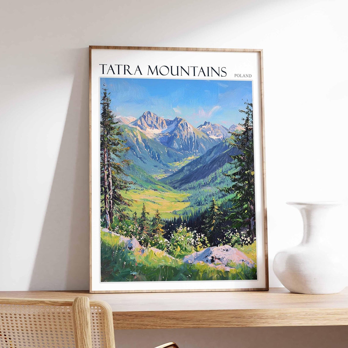 Tatra Mountains Poland Rocky Peaks Green Valley Pines Poster