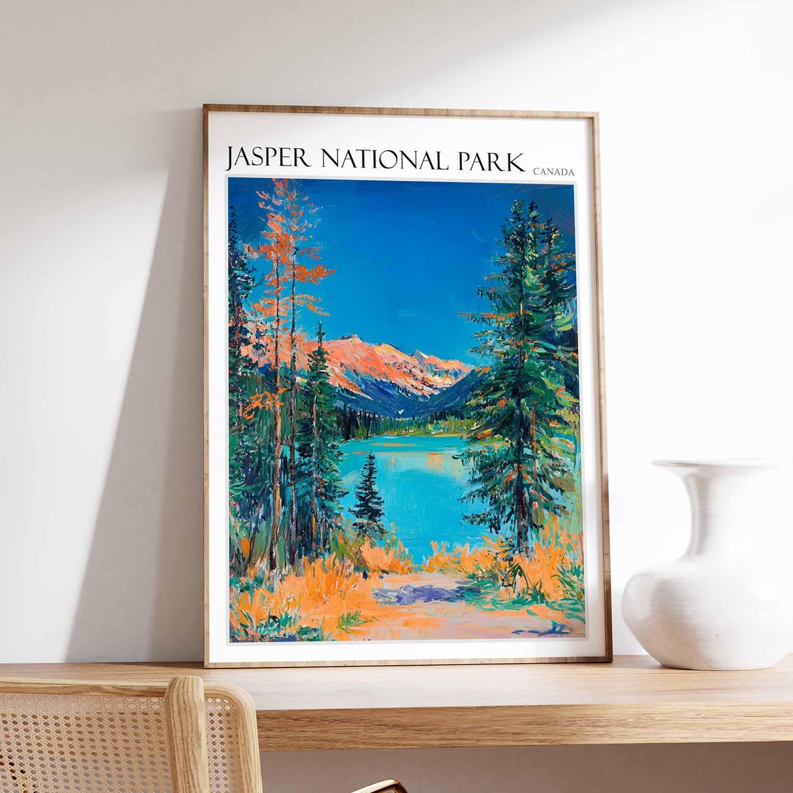 Jasper National Park Coral Peak Lake Pine Framed View Poster
