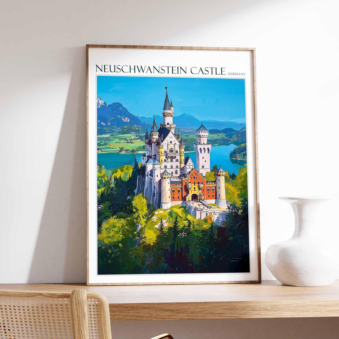 Neuschwanstein Castle Bright Vivid Lake Forest Scenic Art Poster