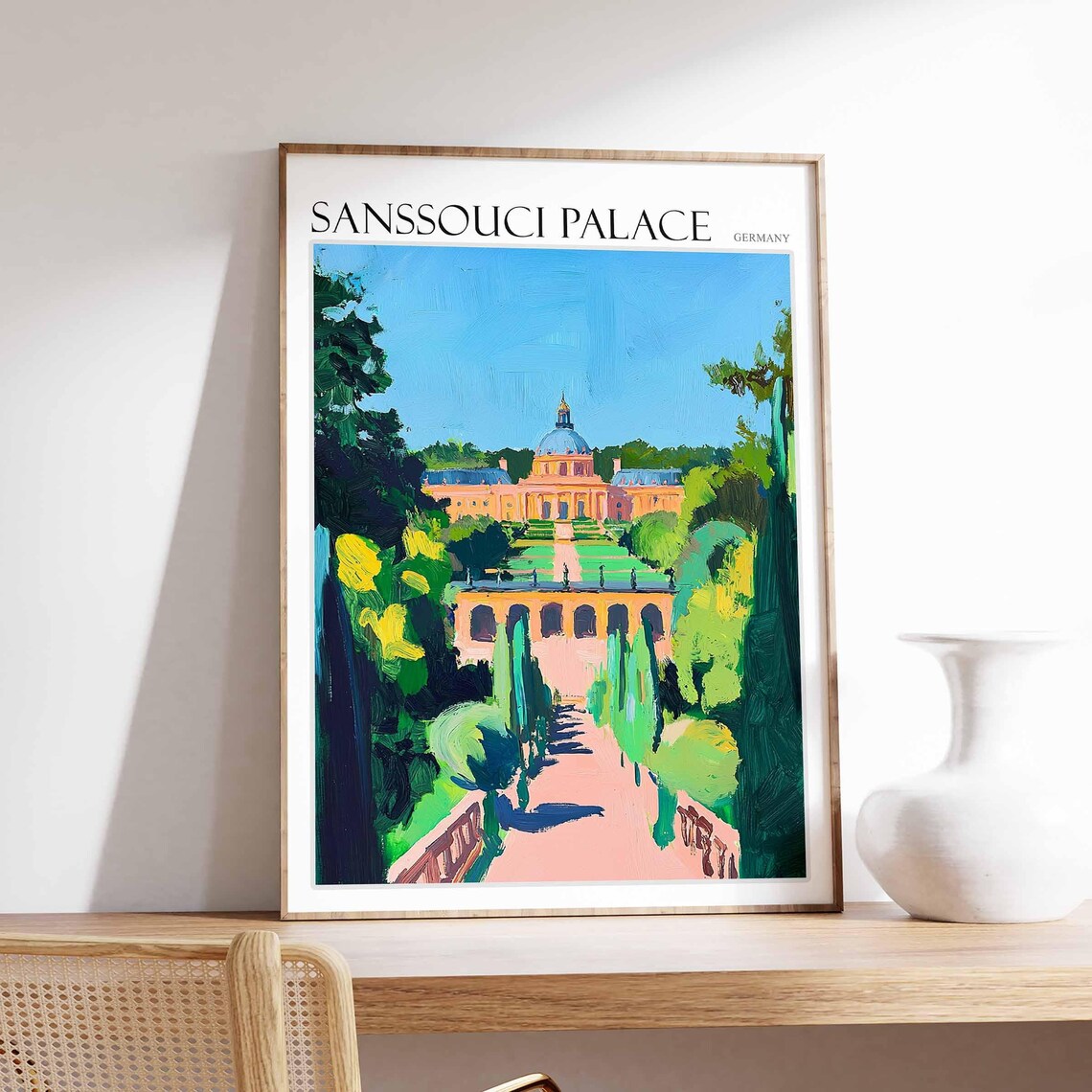 Sanssouci Palace Germany Garden Path Dome View Travel Poster