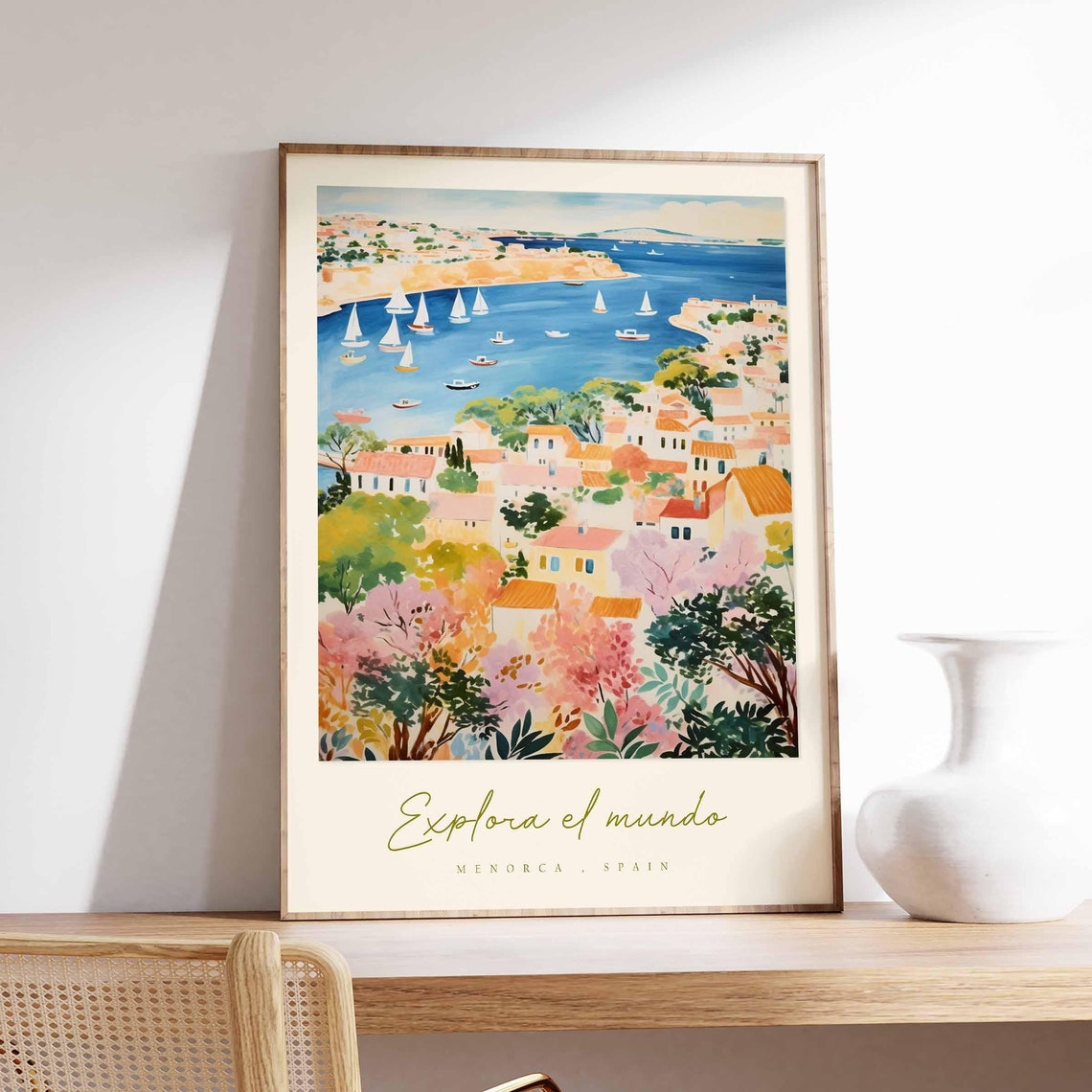 Menorca Spain Explora El Mundo Sailboat Harbor Travel Poster