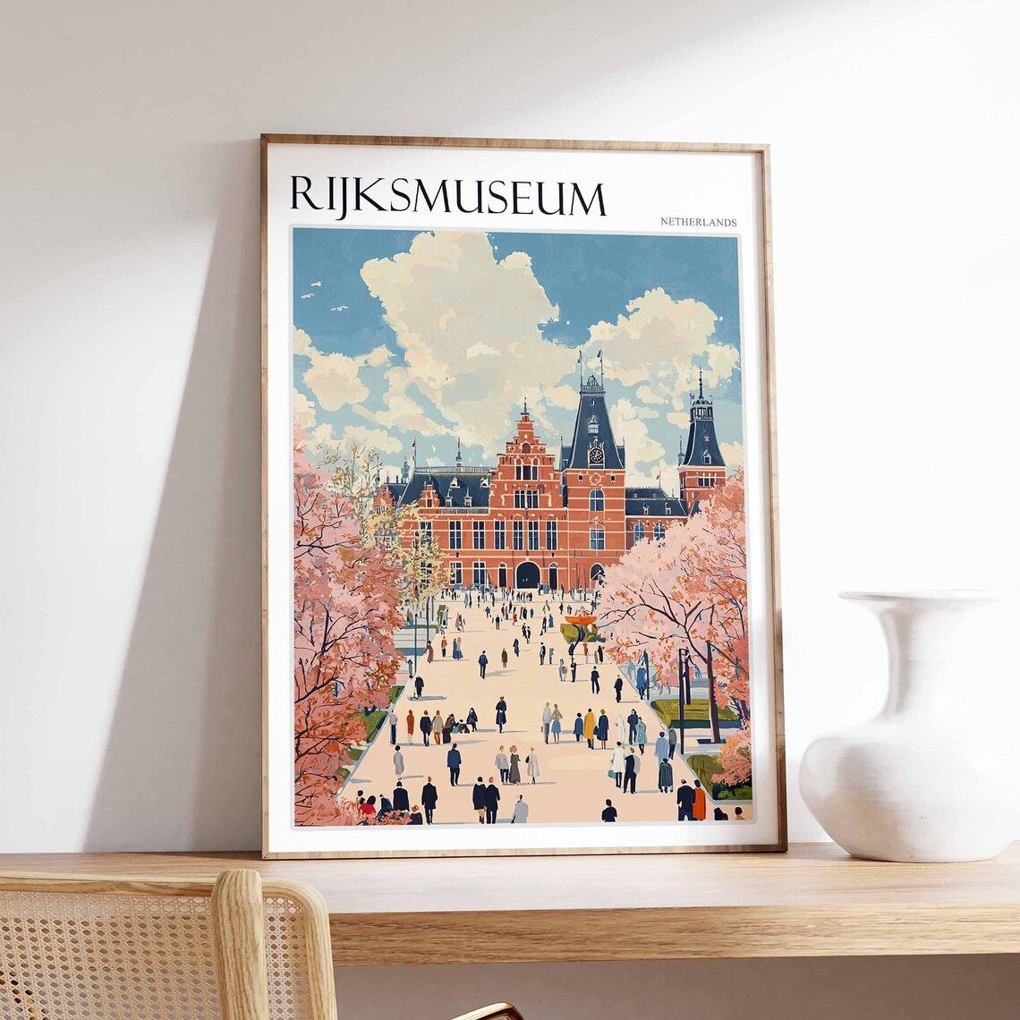Rijksmuseum Amsterdam Spring Blossom Crowded Museum Square Poster