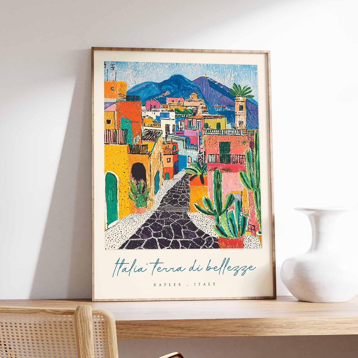Naples Italy Colorful Hillside Street Scene Italia Art Poster