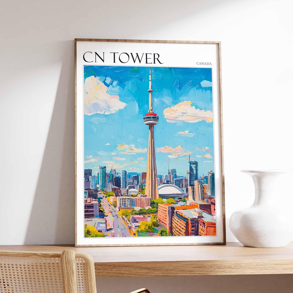 CN Tower Canada Toronto City Street Skyline Oil Painting Travel Poster