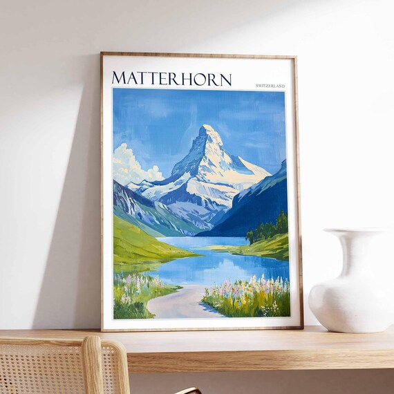 Matterhorn Poster Matterhorn Travel Print Swiss Decor Europe Travel Poster European Wall Art Switzerland Wall Art Mountain Poster