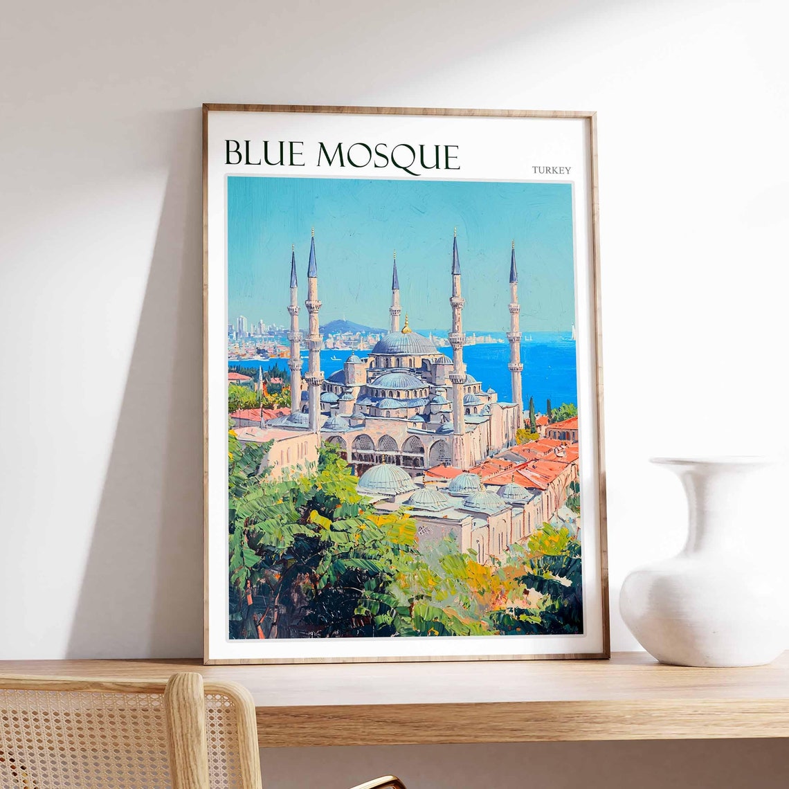 Blue Mosque Istanbul Rooftop Sea View Elevated Painterly Poster