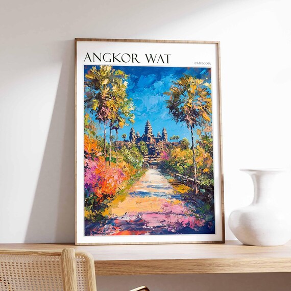 Angkor Wat Poster Angkor Wat Travel Print Cambodia Travel Print Asia Travel Art Botanical Decor Tropical Art Asian Gift