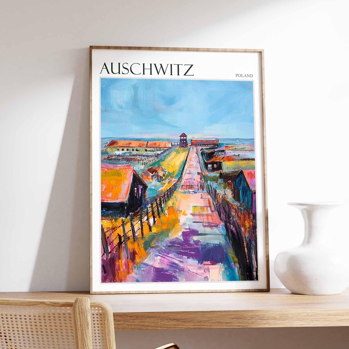 Auschwitz Poland Watchtower Abstract Memorial Art Travel Poster