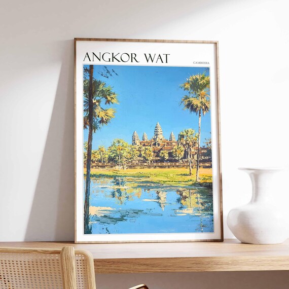 Angkor Wat Poster Angkor Wat Travel Print Cambodia Travel Print Asia Travel Art Botanical Decor Tropical Art Asian Gift
