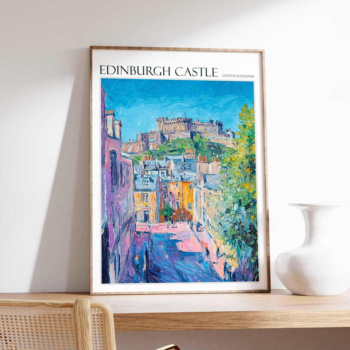 Edinburgh Castle United Kingdom Old Town Alley View Painting Poster