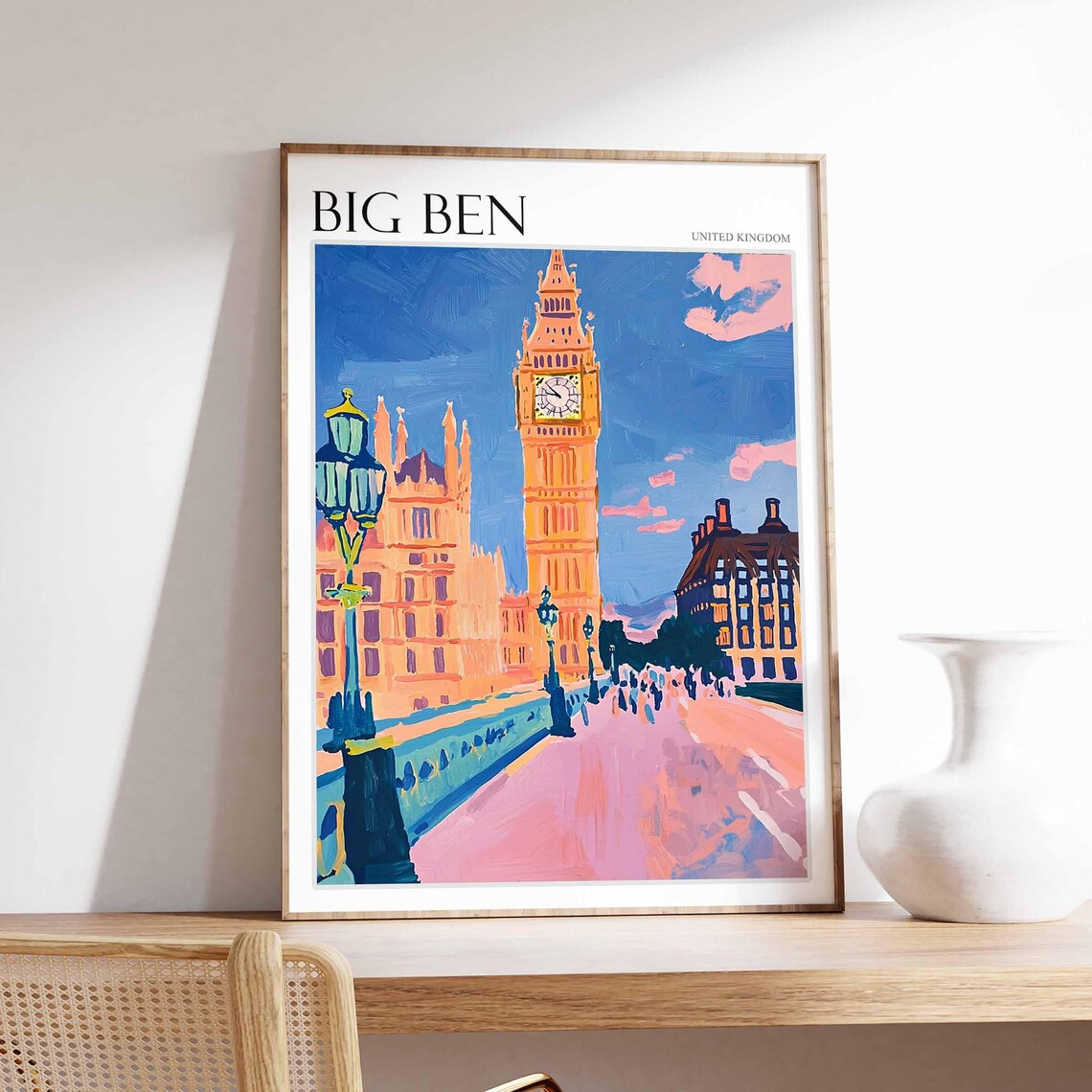 Big Ben United Kingdom Pink Sunset Over Westminster Bridge Poster