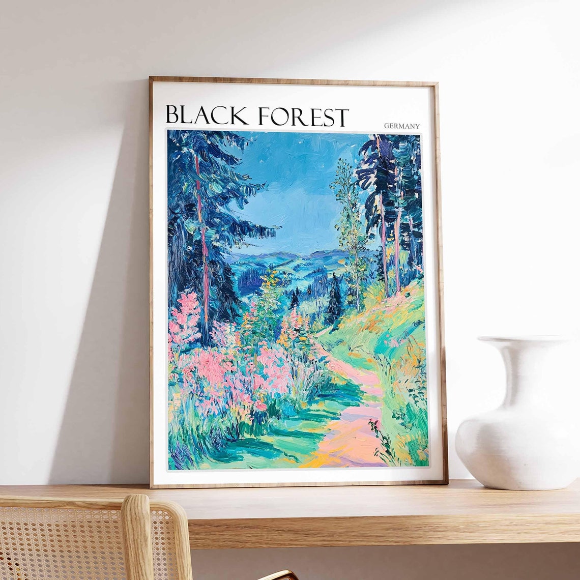 Black Forest Germany Blossom Meadow Path Between Pines Poster