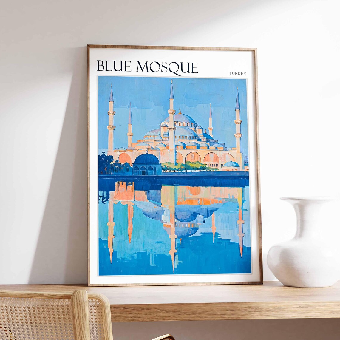 Blue Mosque Istanbul Sunset Reflection Water Minimalist Poster