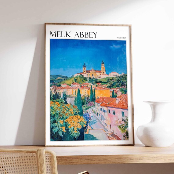 Melk Abbey Poster Melk Abbey Travel Print Tropical Decor City Wall Art Austrian Decor Austria Travel Print Melk Abbey Wall Art
