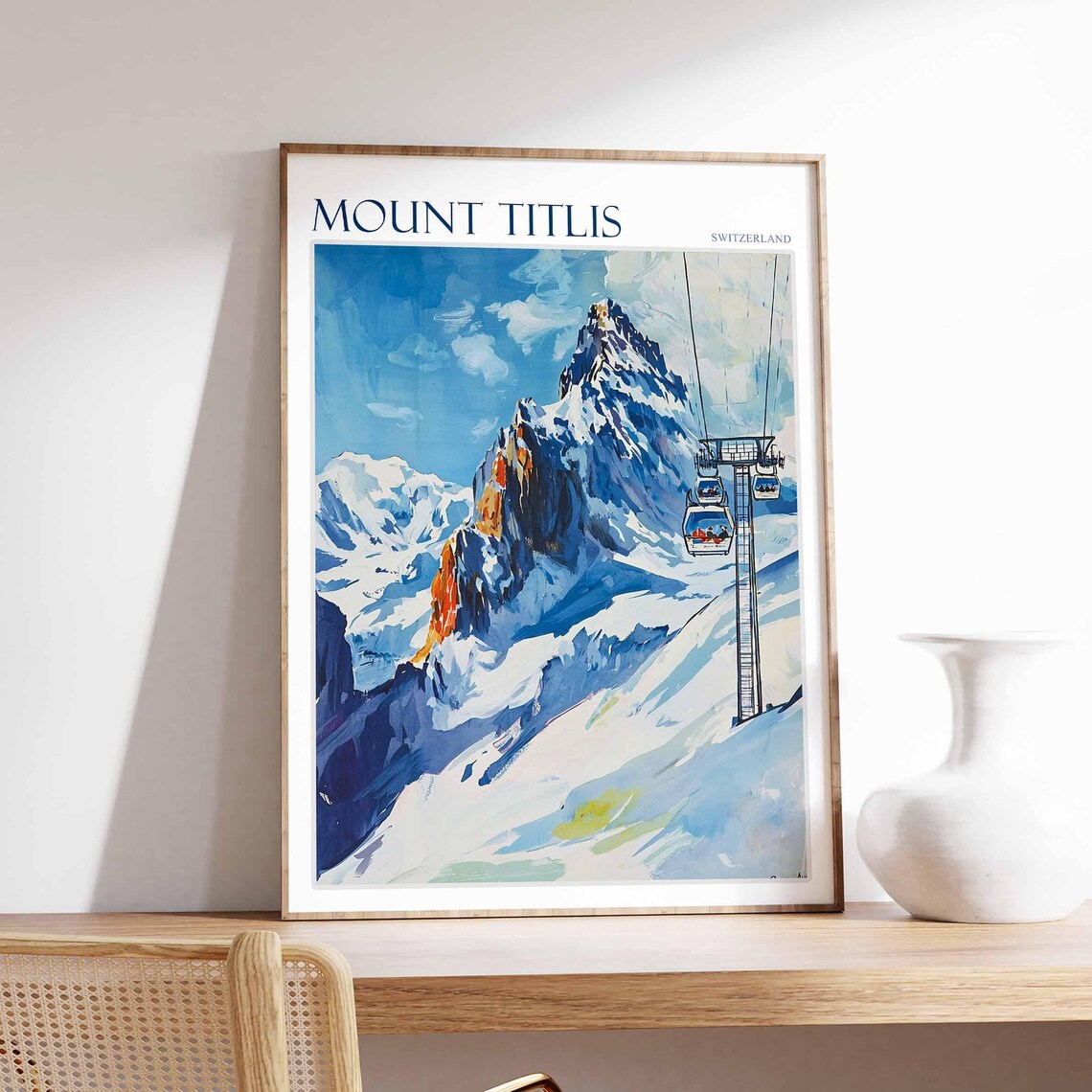 Mount Titlis Switzerland Cable Car Rugged Summit Alpine Art Poster