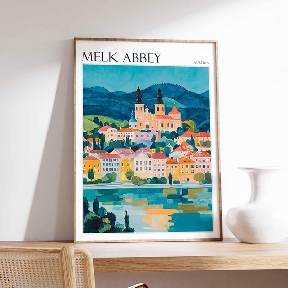 Melk Abbey Poster Melk Abbey Travel Print Tropical Decor City Wall Art Austrian Decor Austria Travel Print Melk Abbey Wall Art
