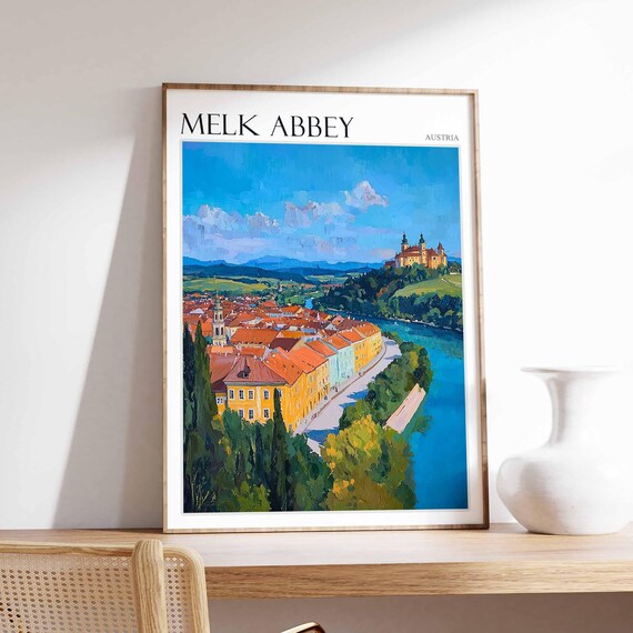 Melk Abbey Poster Melk Abbey Travel Print Tropical Decor City Wall Art Austrian Decor Austria Travel Print Melk Abbey Wall Art
