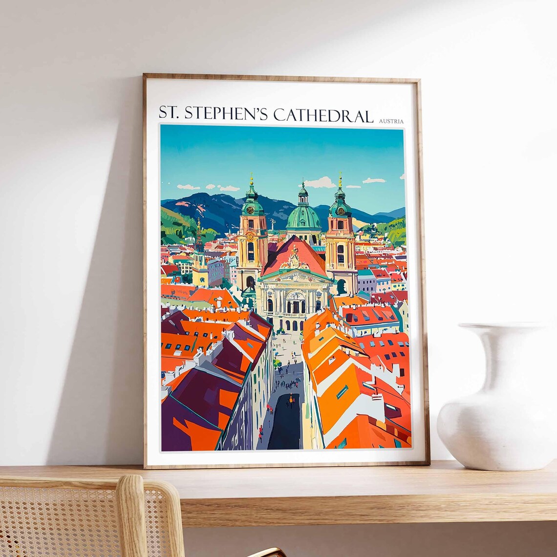 St. Stephen's Cathedral Aerial Rooftop Mountain View Travel Poster