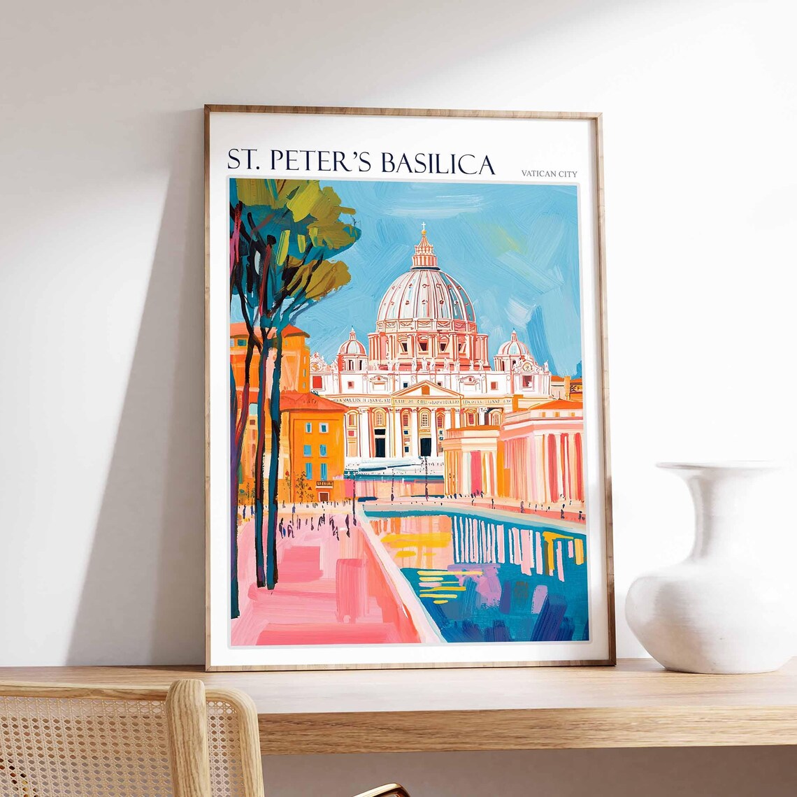 St. Peter's Basilica Facade Colonnade Pastel Rome Travel Poster