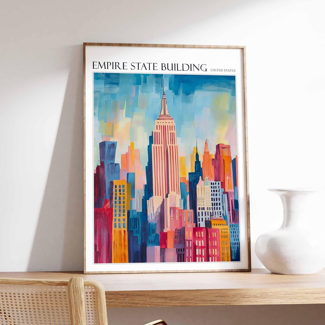 Empire State Building Manhattan Skyscraper Flat Graphic Art Poster