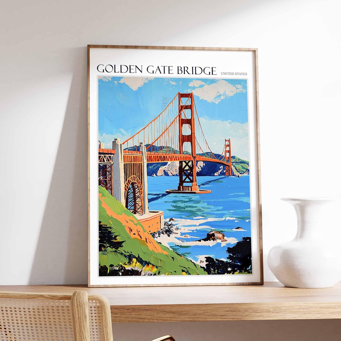 Golden Gate Bridge United States Hillside Tower View Art Poster