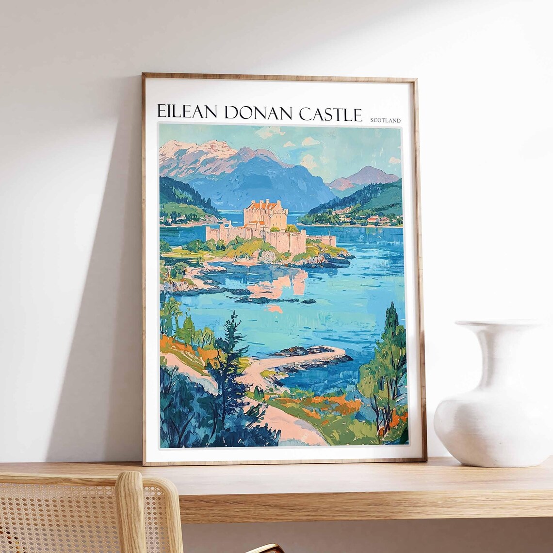 Eilean Donan Castle Scotland Mountains Loch Panoramic Painted Poster