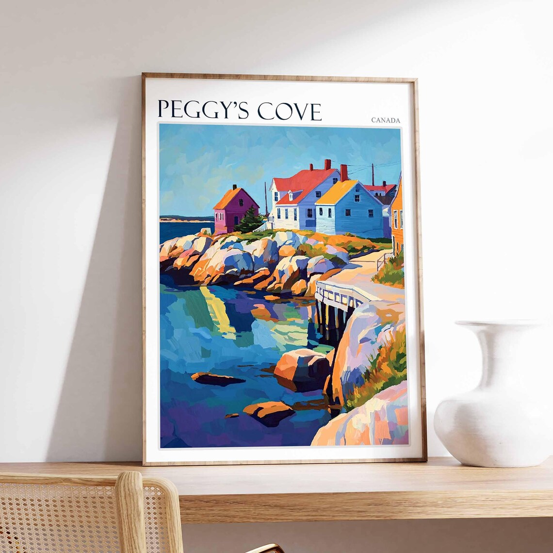 Peggy's Cove Canada Rocky Cove Wharf and Colourful Houses Poster