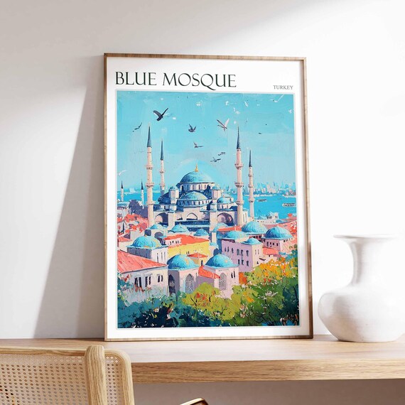 Blue Mosque Poster Turkey Travel Print Islamic Wall Art Islamic Decor Tropical Decor Botanical Print Turkey Gift Blue Mosque Wall Art