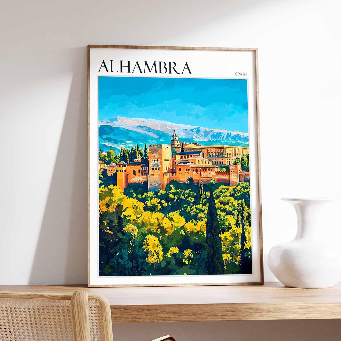 Alhambra Spain Sierra Nevada Bold Graphic Color Travel Poster