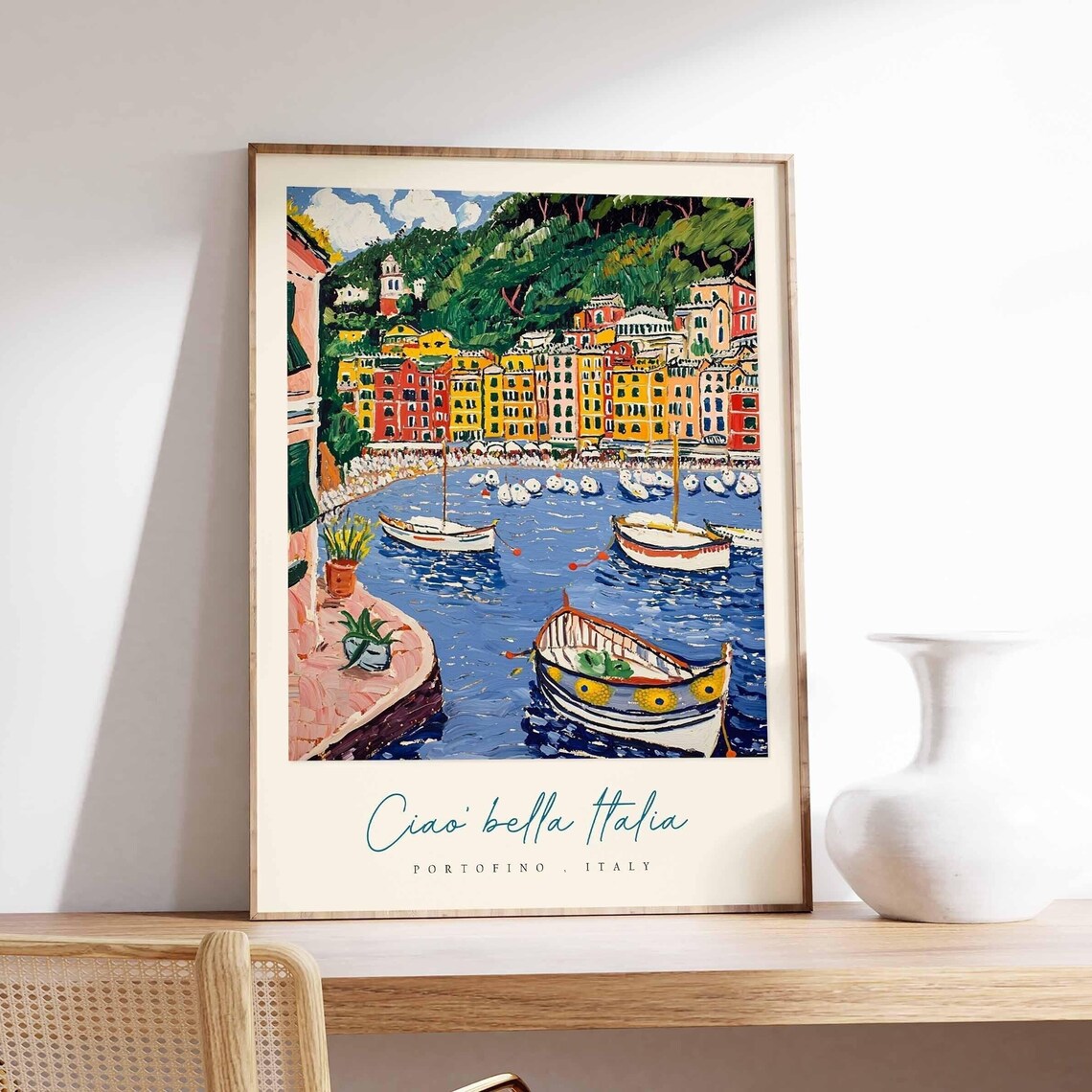 Portofino Italy Colorful Boats And Village Ciao Bella Italia Poster