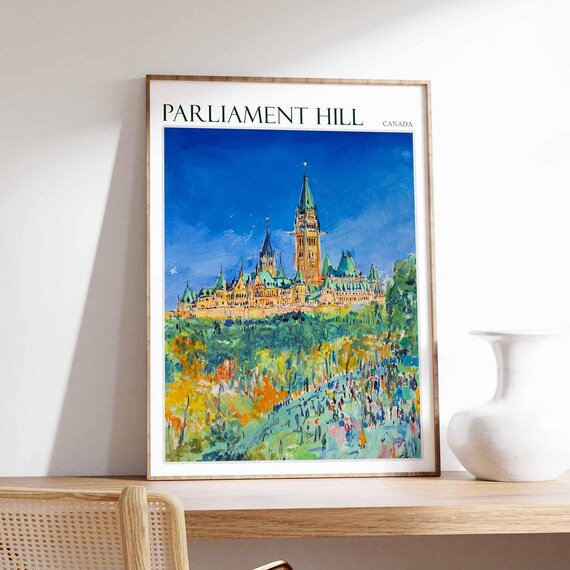 Parliament Hill Poster Parliament Hill Travel Print Tropical Decor City Wall Art Canadian Decor Canada Travel Print Canada Gift