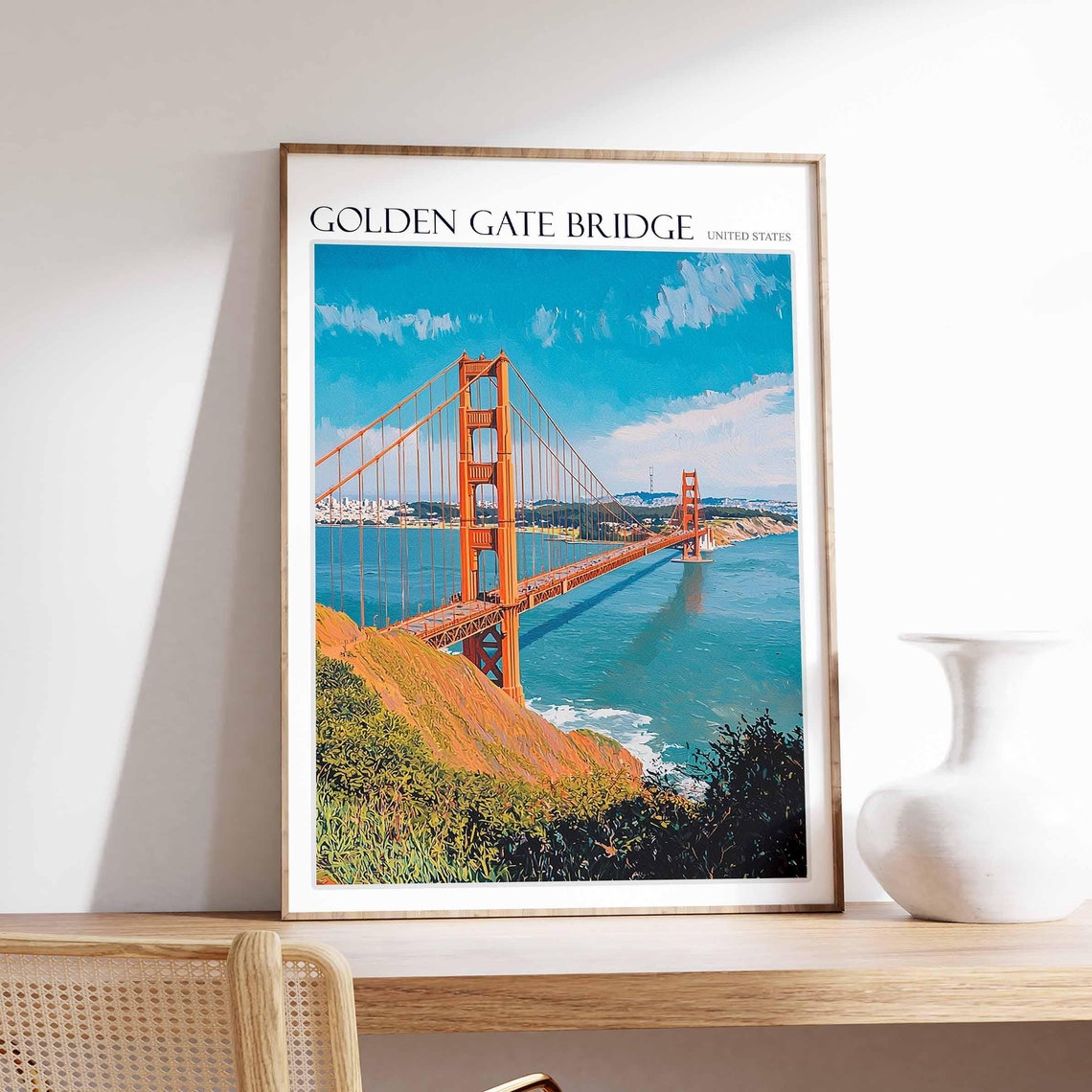Golden Gate Bridge City Skyline Hill Scenic Viewpoint Art Poster