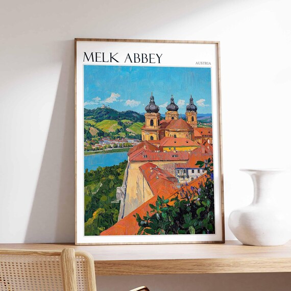 Melk Abbey Poster Melk Abbey Travel Print Tropical Decor City Wall Art Austrian Decor Austria Travel Print Melk Abbey Wall Art