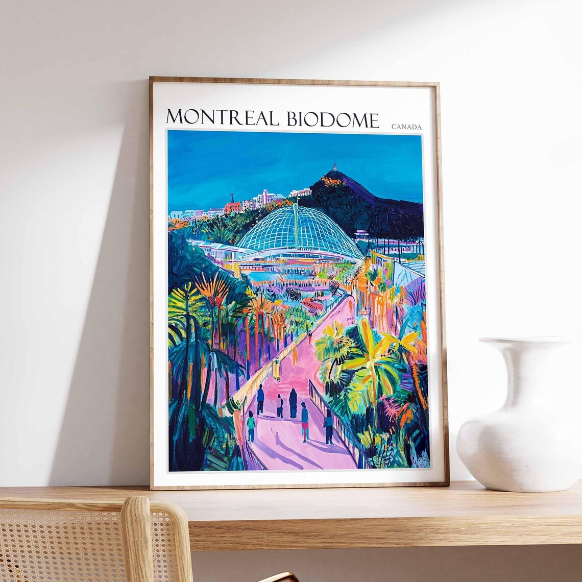 Montreal Biodome Canada Evening Garden Path in Neon Hues Travel Poster
