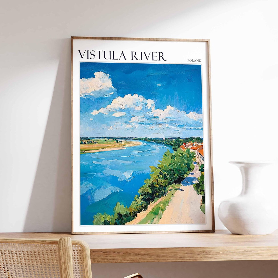 Vistula River Poland Wide River Bend Sandy Shore Scenery Poster