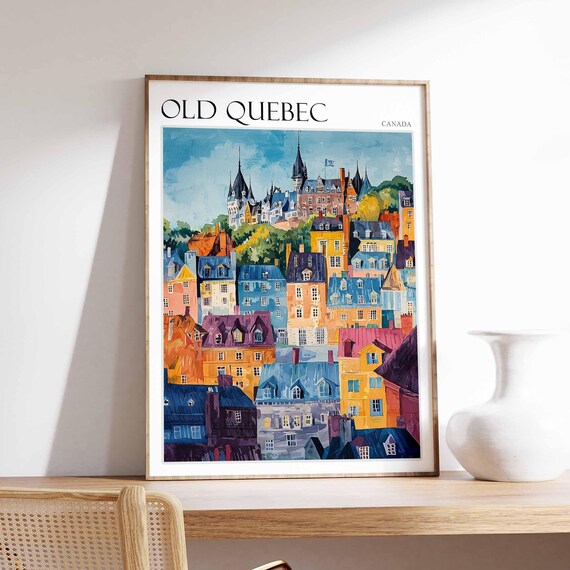 Old Quebec Poster Old Quebec Travel Print Canada Wall Art Canadian Travel Print Tropical Decor City Print Canada Gift