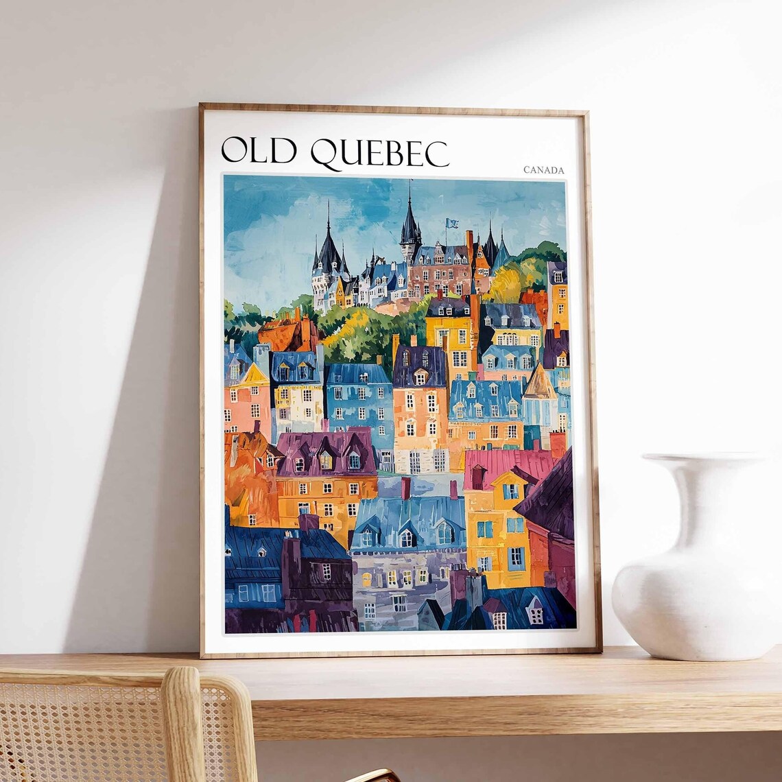 Old Quebec Colorful Rooftops Chateau Towers Watercolor Canada Poster