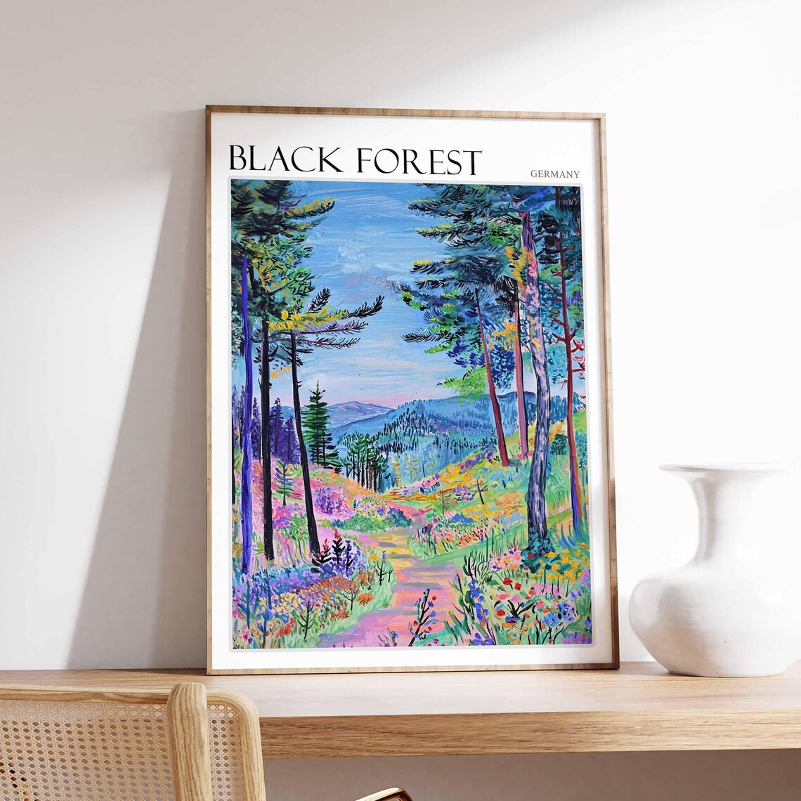 Black Forest Germany Pine Trail With Colorful Wildflowers Poster