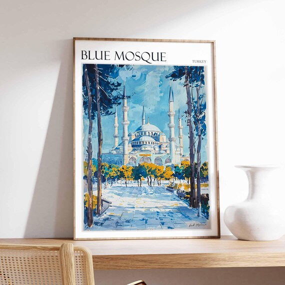Blue Mosque Poster Turkey Travel Print Islamic Wall Art Islamic Decor Tropical Decor Botanical Print Turkey Gift Blue Mosque Wall Art