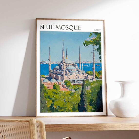 Blue Mosque Poster Turkey Travel Print Islamic Wall Art Islamic Decor Tropical Decor Botanical Print Turkey Gift Blue Mosque Wall Art