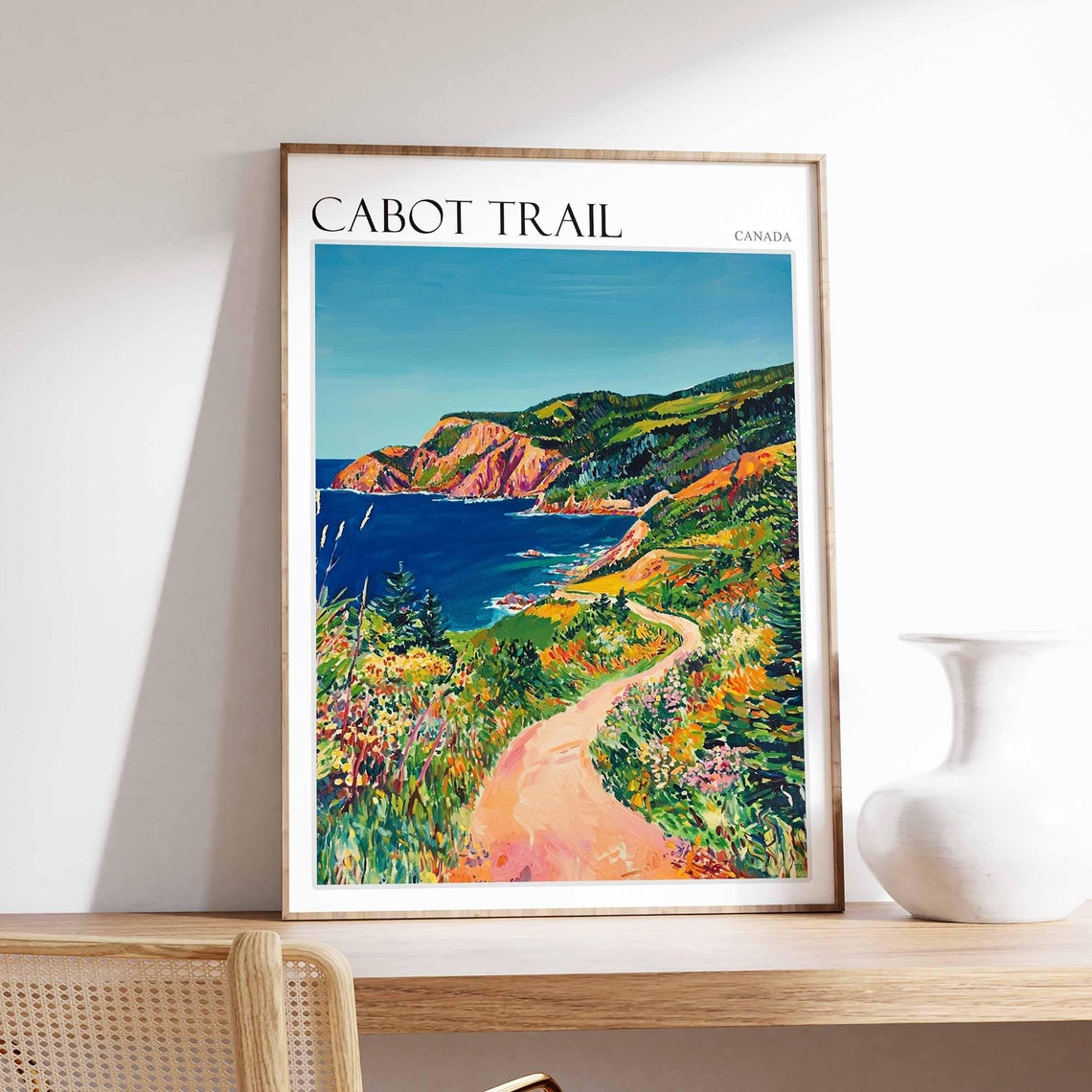 Cabot Trail Canada Coastal Cliffs Winding Trail Painterly Poster