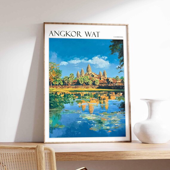 Angkor Wat Poster Angkor Wat Travel Print Cambodia Travel Print Asia Travel Art Botanical Decor Tropical Art Asian Gift